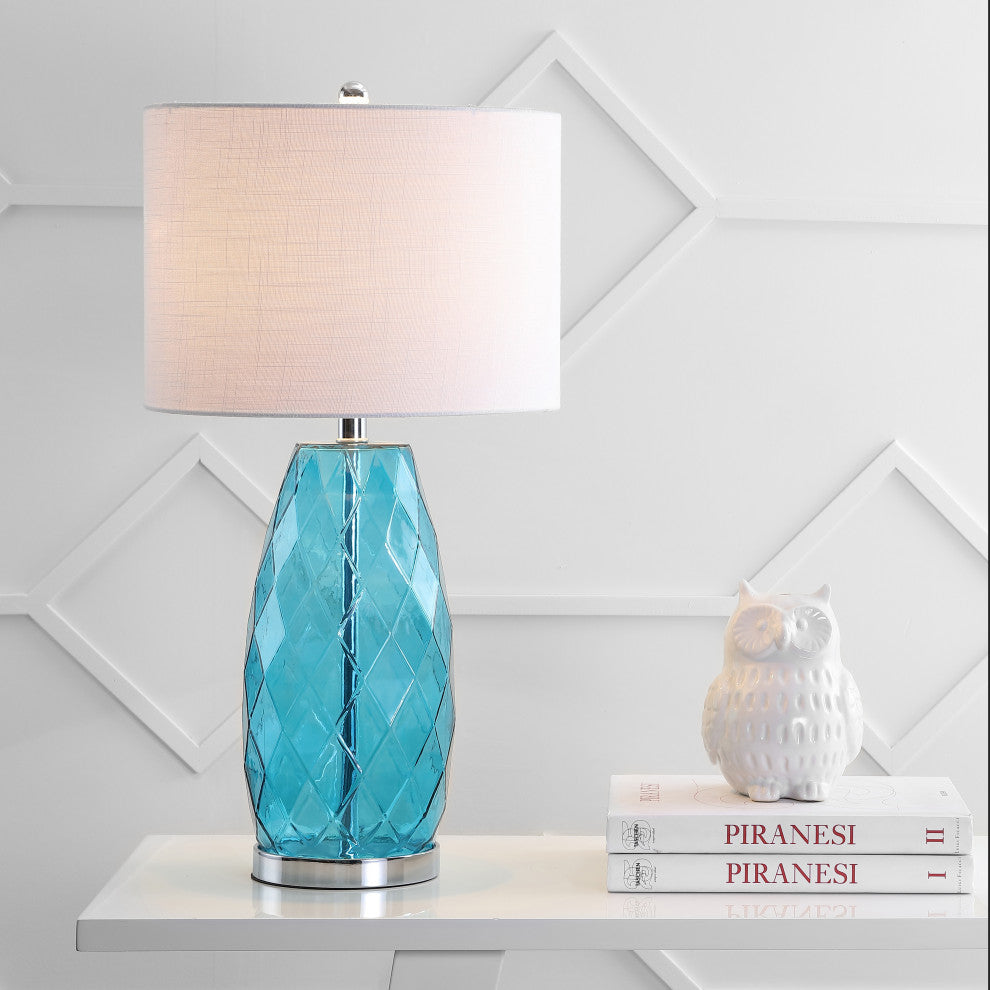 Juliette Glass, Metal LED Table Lamp, 26.5", Moroccan Blue