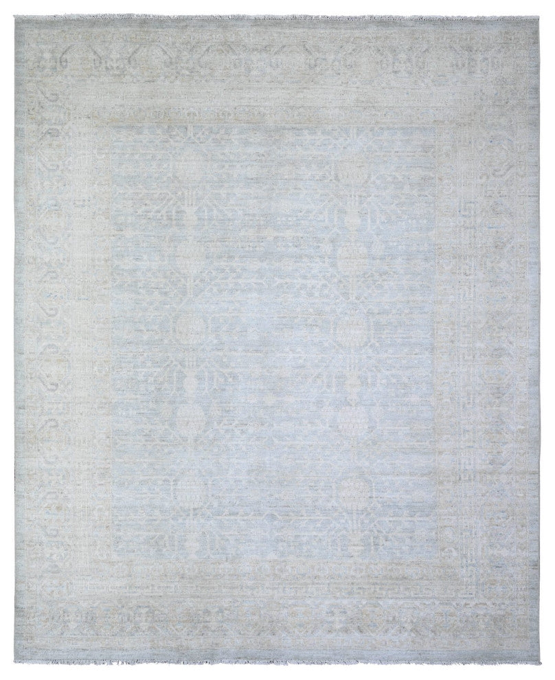 Blue Gray Washed Out Samarkand Pomegranate Design Hand Knotted Rug, 8'x9'8"