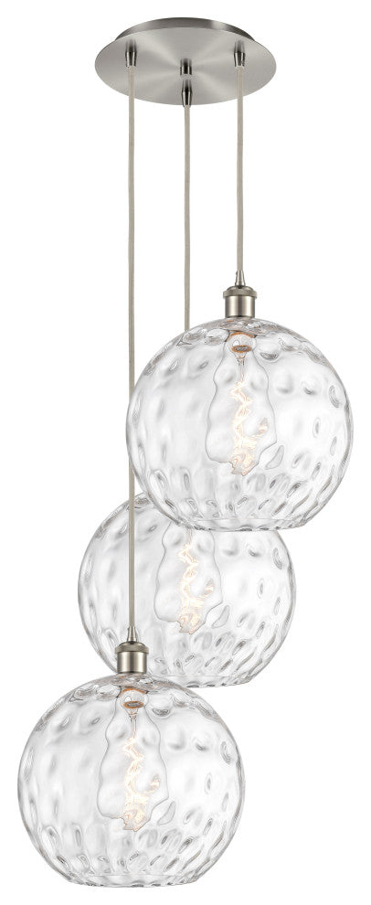 Athens Multi-Pendant, Brushed Satin Nickel, Clear Water Glass