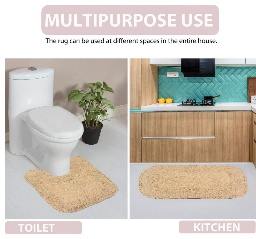 Radiant Collection Bath Rugs Set, 21x34 Rectangle, Linen