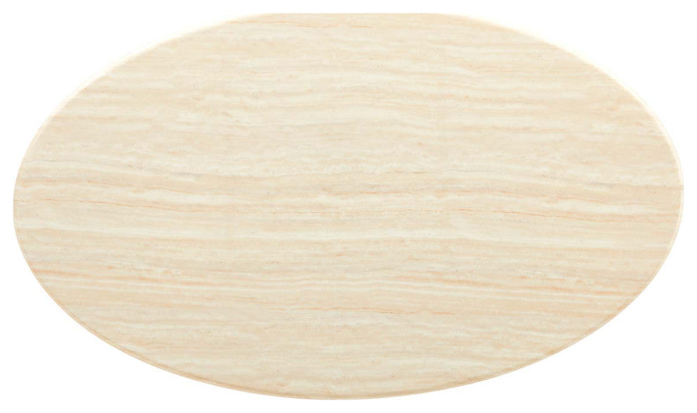 Lippa 60" Oval Artificial Travertine Dining Table, Black Travertine