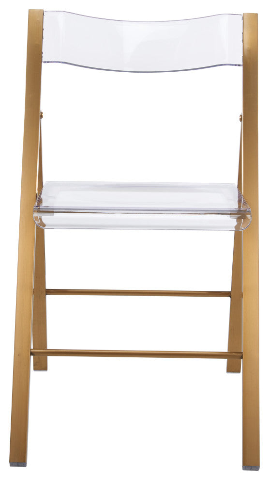 LeisureMod Menno Folding Chair With Stainless Steel Frame Set of 4, Clear