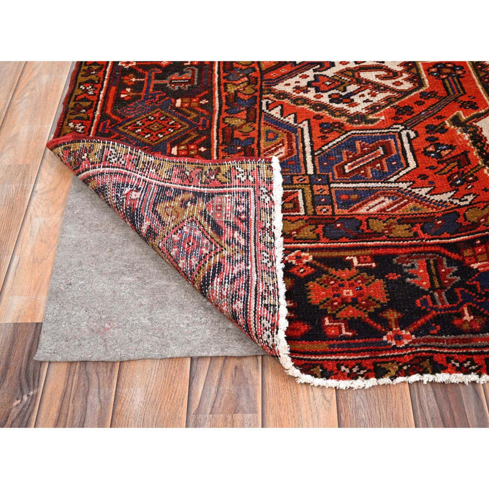 Fire Brick Red Pure Wool Hand Knotted Semi Antique Persian Heriz Rug 10'x13'2"