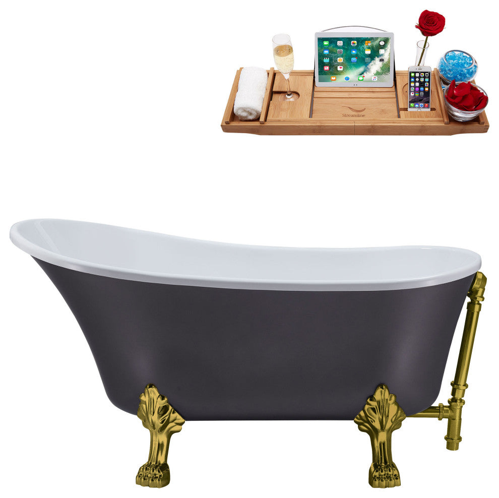 55" Streamline N355BGL-BGL Clawfoot Tub and Tray With External Drain