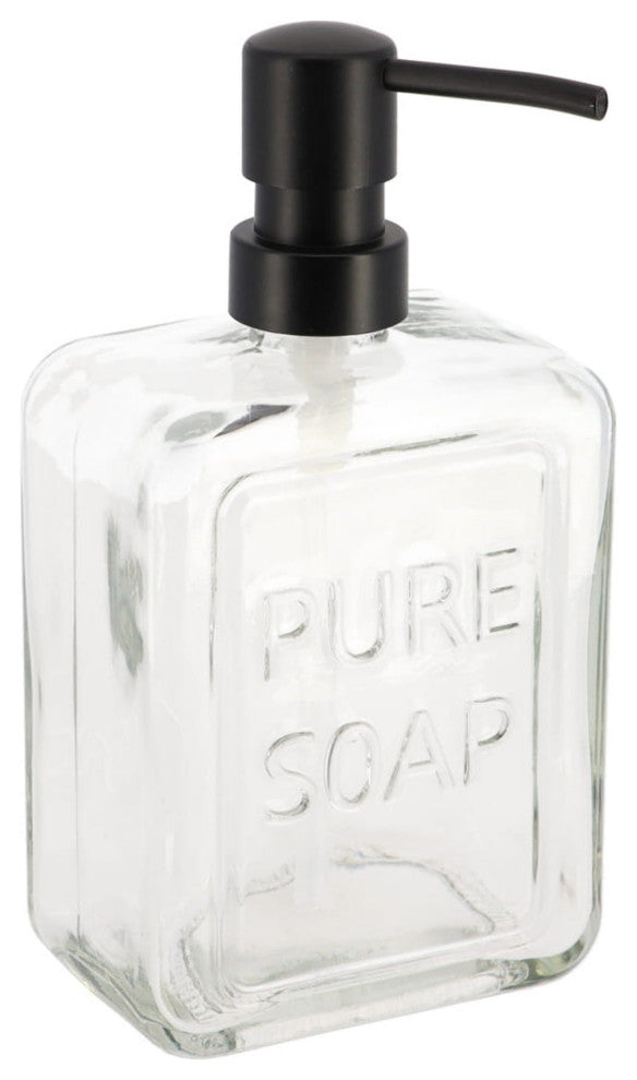 Vintage-Style Glass Soap Dispenser with PURE SOAP Design - 18 fl oz, Clear