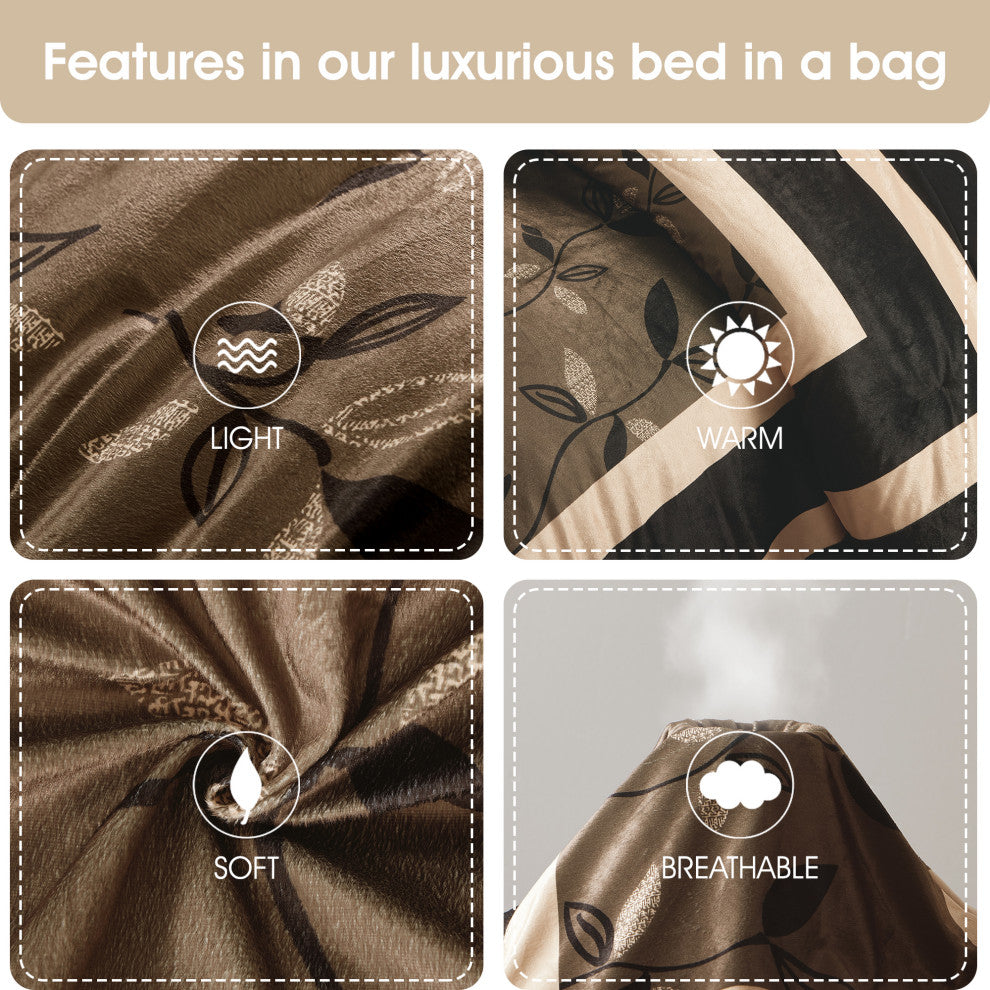 Nanshing Pastora 7-Piece Plush Print Comforter Set, Bronze, Queen