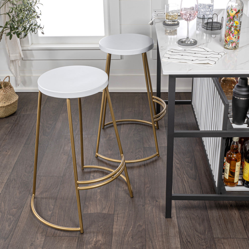 Hula Modern Designer Iron Curved Backless Bar Stool, White