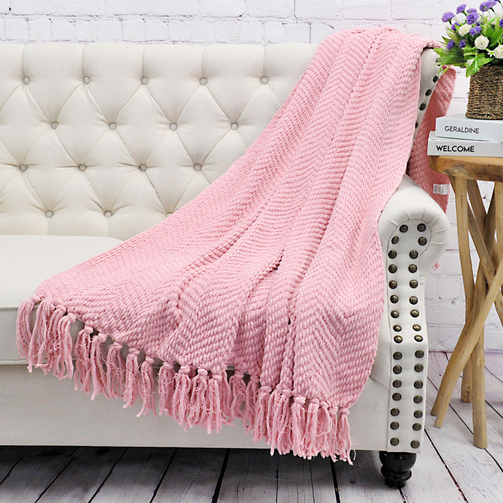Tweed Knitted Throw Blanket, Candy Pink, 60"x80"