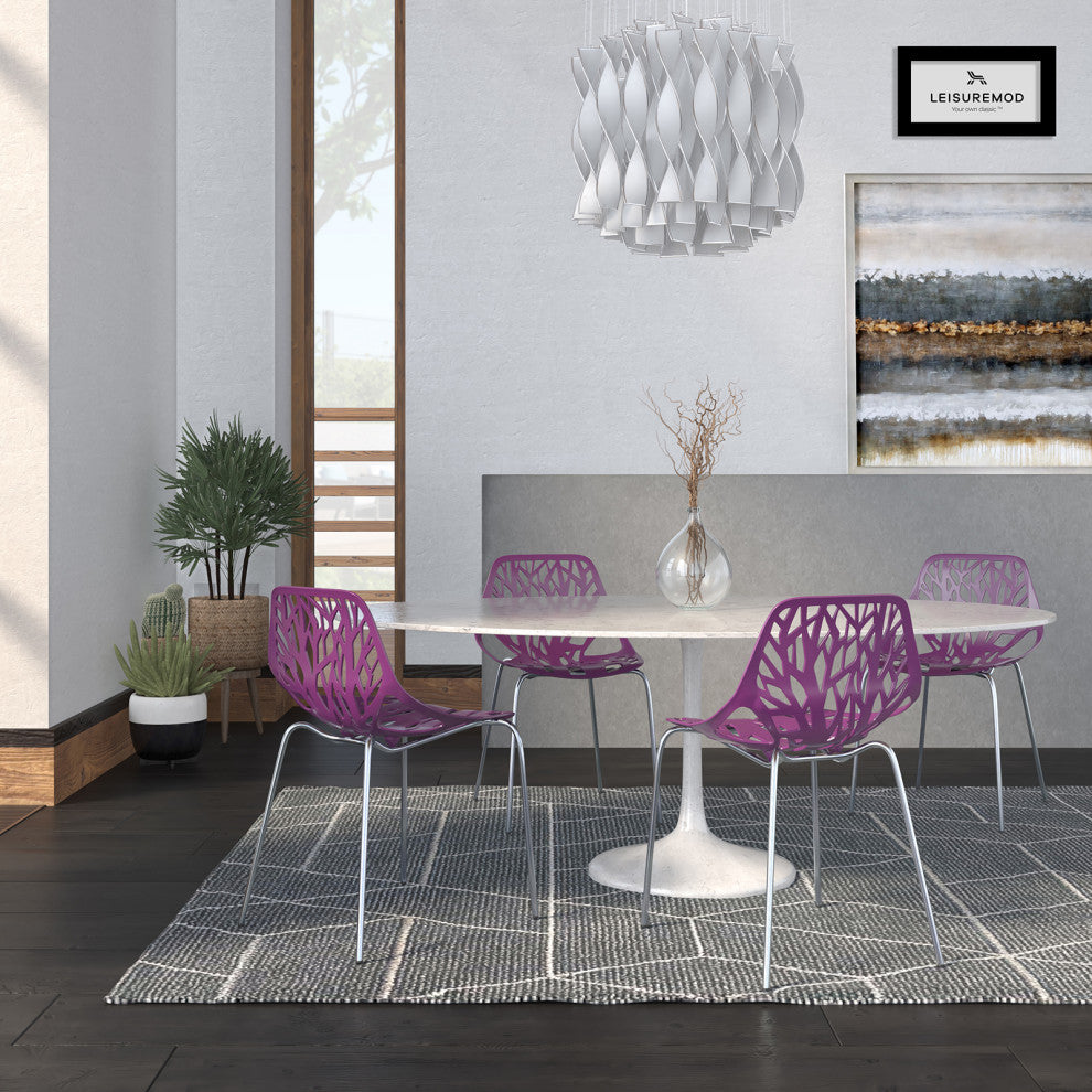LeisureMod Modern Asbury Dining Chair With Chromed Legs, Set of 4 Purple