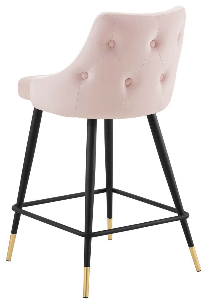 Counter Stool Chair, Set of 2, Velvet, Pink, Modern, Bar Cafe Bistro Restaurant