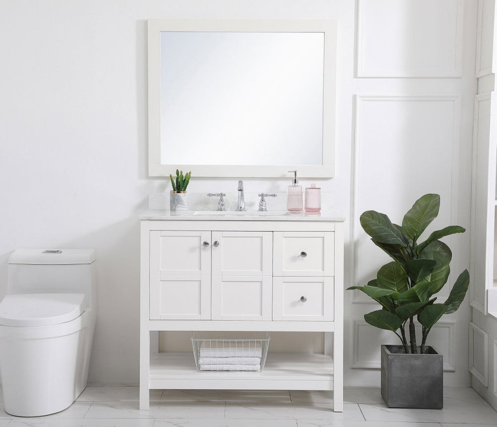 Tobias 36" Single Bathroom Vanity, White With Backsplash