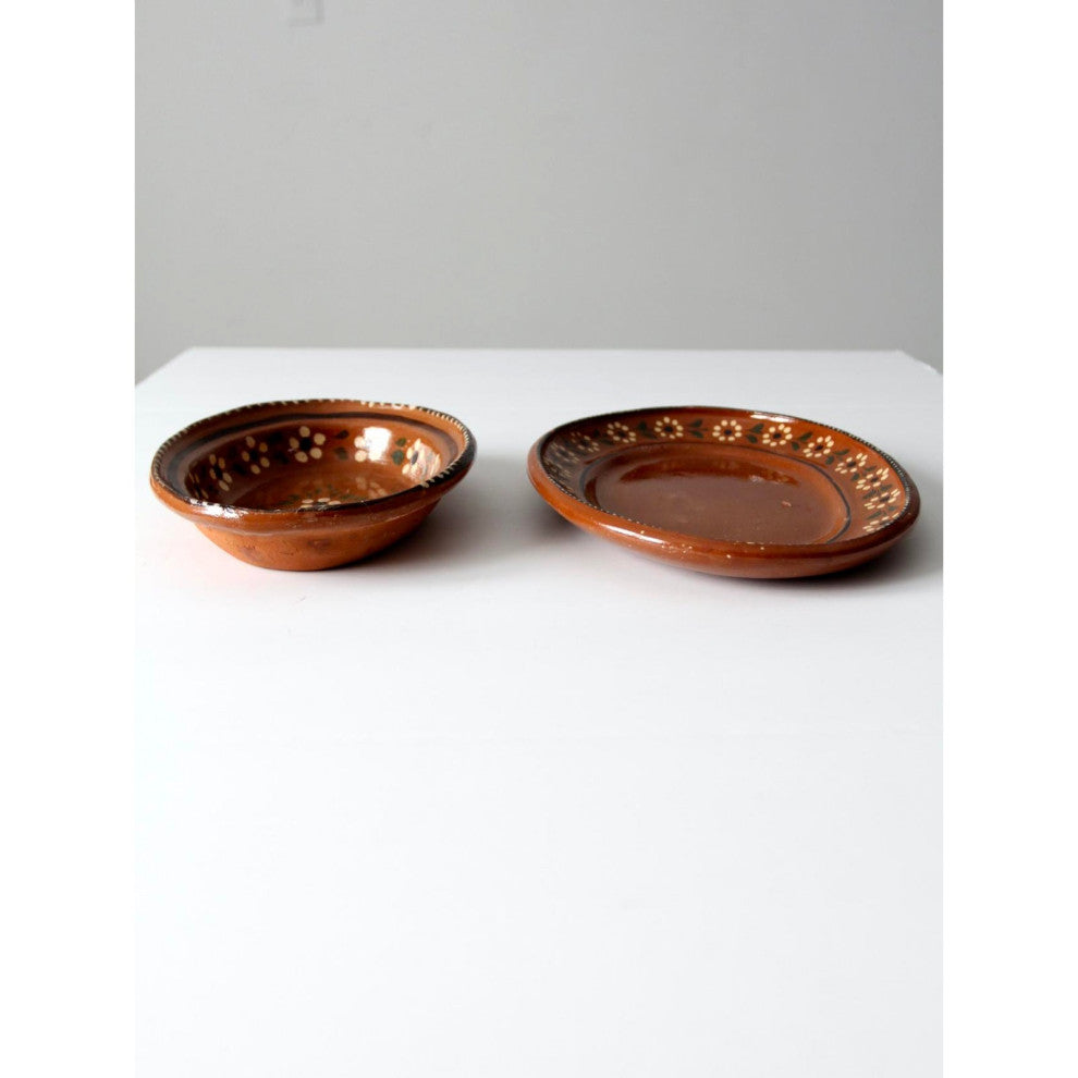 Consigned, Vintage Mexican Pottery Serving Dishes Pair