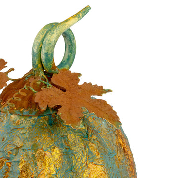 12.25" Orange and Green Autumn Pumpkin Tabletop Decor- Metal