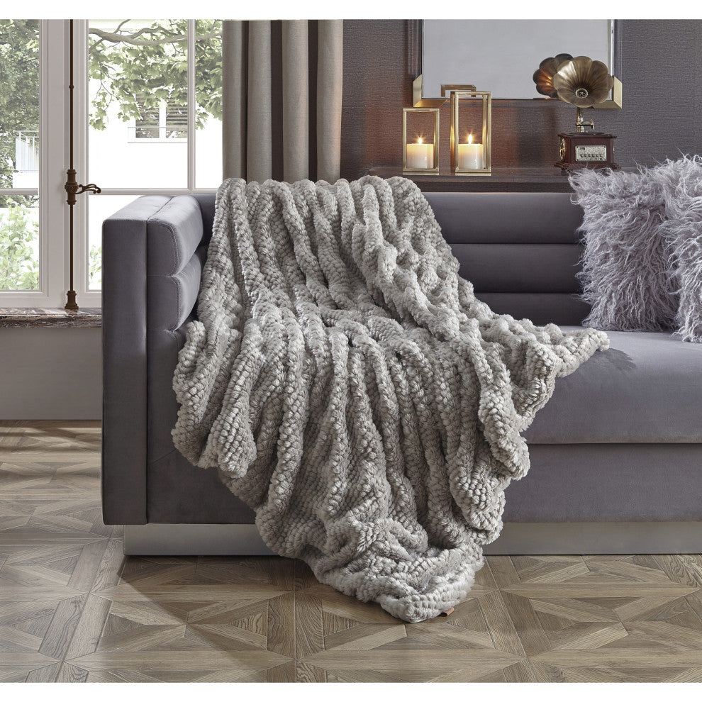 Inspired Home Harmonie Throw Extra Soft, Silk Touch, Acrylic 50"x60", Gray