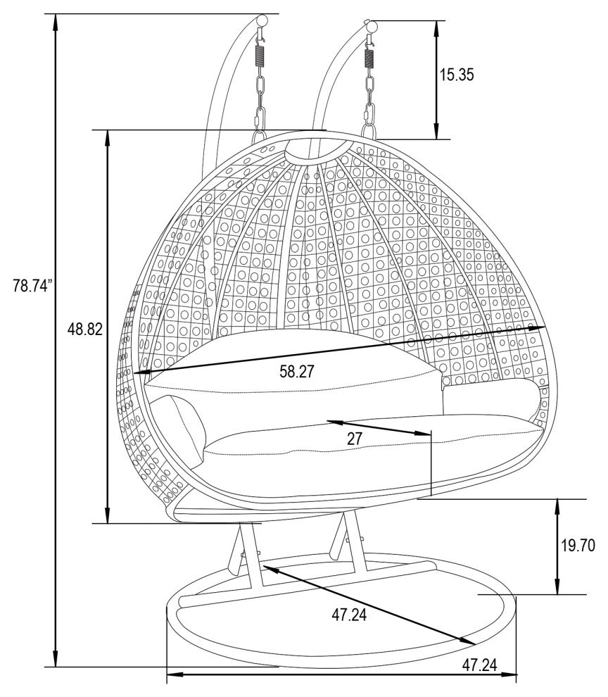 2 Person Charcoal Wicker Double Hanging Egg Swing Chair, Brown