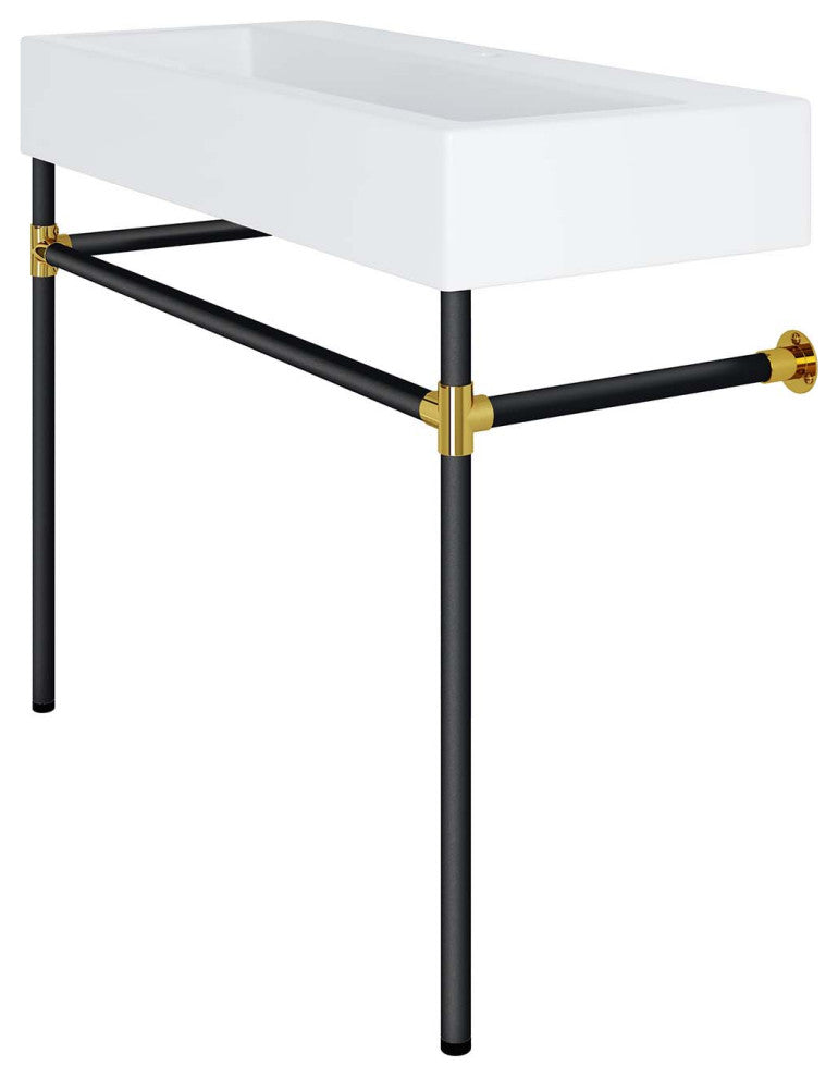 Sink Vanity, Wall Mount, White Black, Ceramic, Stainless, Modern, Bathroom
