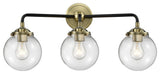 Beacon 3-Light LED Sconce, Black Antique Brass, Glass: Clear