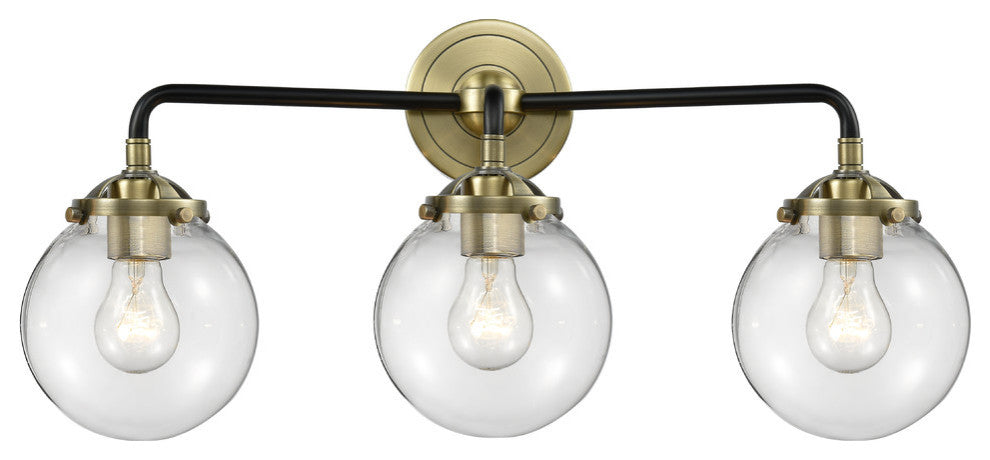 Beacon 3-Light LED Sconce, Black Antique Brass, Glass: Clear