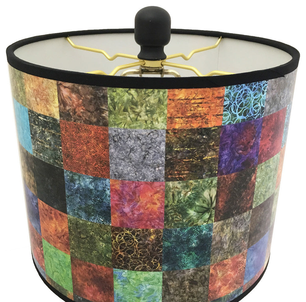 28" Crystal Buffet Lamp With Colorful Patchwork Shade, Oil Rubbed Bronze, Single