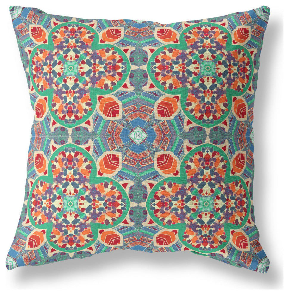 16" Orange Green Cloverleaf Indoor Outdoor Throw Pillow