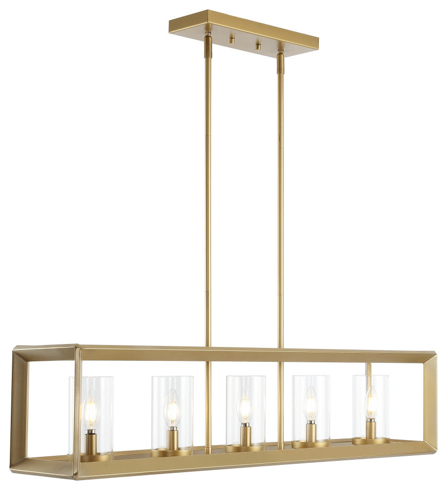 Anna 38.5" Linear 5-light Metal/Glass LED Pendant, Brass Gold