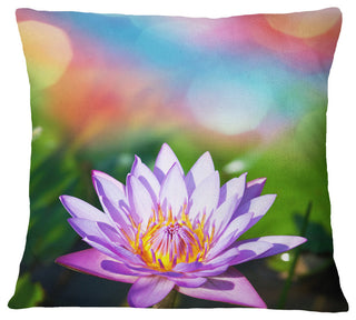 Purple Lotus On Abstract Background Flower Throw Pillow, 18"x18"