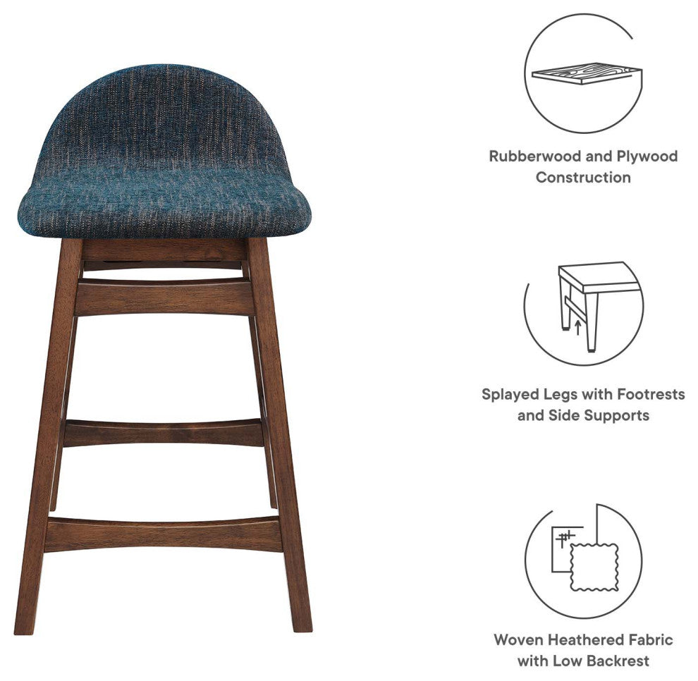 Juno Wood Counter Stool, Set of 2, Navy Fabric