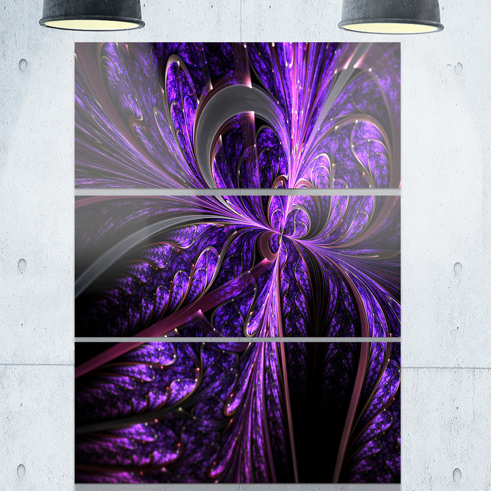 "Embossed Dark Purple Floral Shapes" Metal Wall Art, 3 Panels, 28"x36"