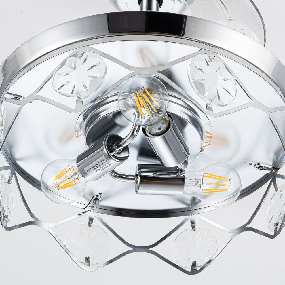 36 in Chrome Crystal Shade Ceiling Fan with Remote, Three Retractable Blades