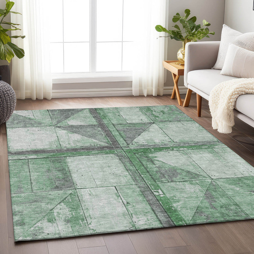 Machine Washable Indoor/Outdoor Chantille ACN1876 Green 10' x 14' Rug