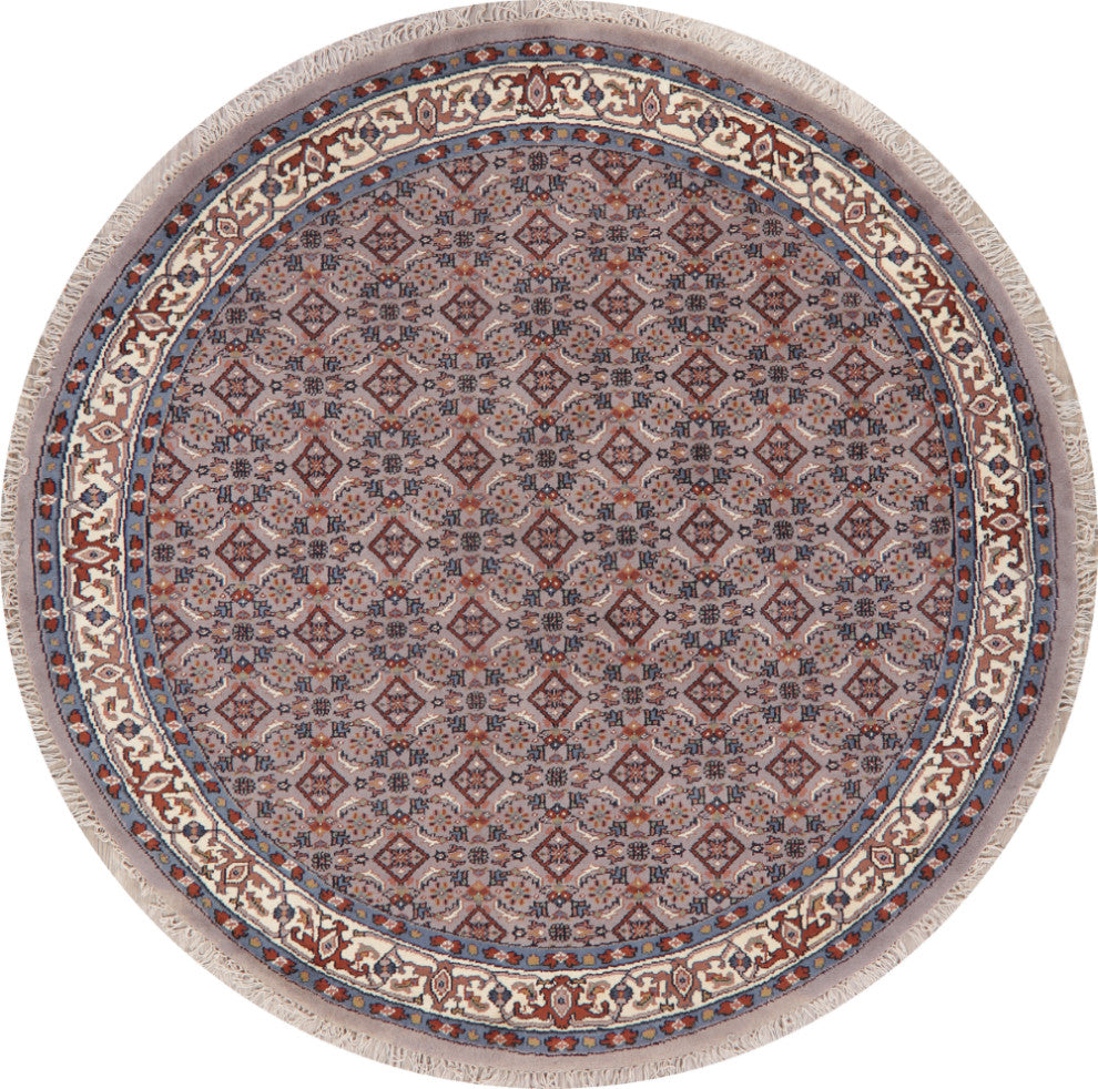 Bidjar Oriental Traditional Indian Hand-Knotted Area Rug, Gray, 8'1"x8'1