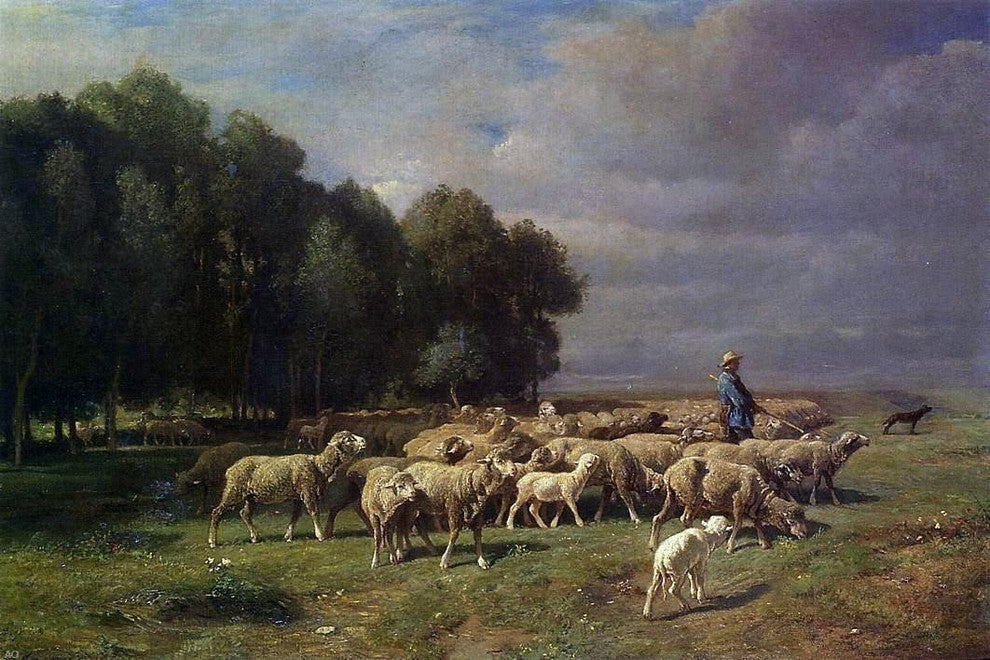 Charles Emile Jacque The Large Flock - 18" x 27" Premium Canvas Print