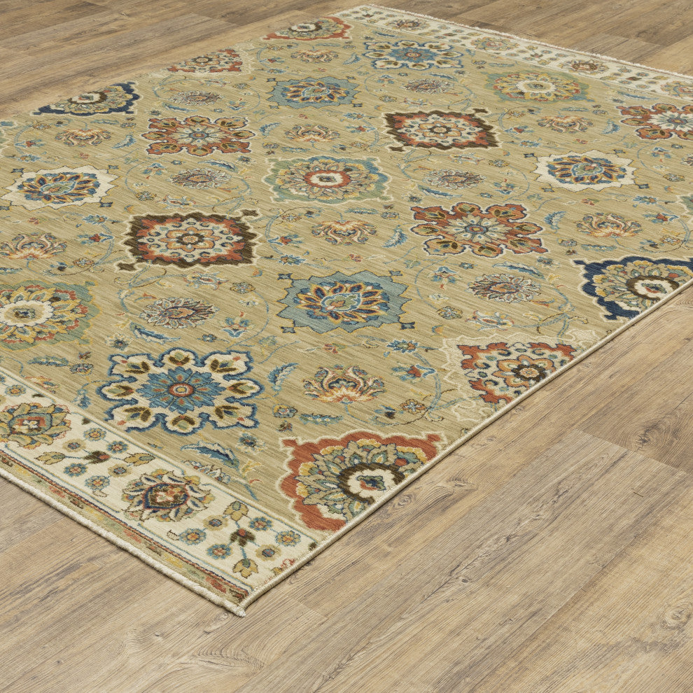 Fabienne Floral Panel Indoor Tan/Multi Area Rug, 6'7"x9'6"