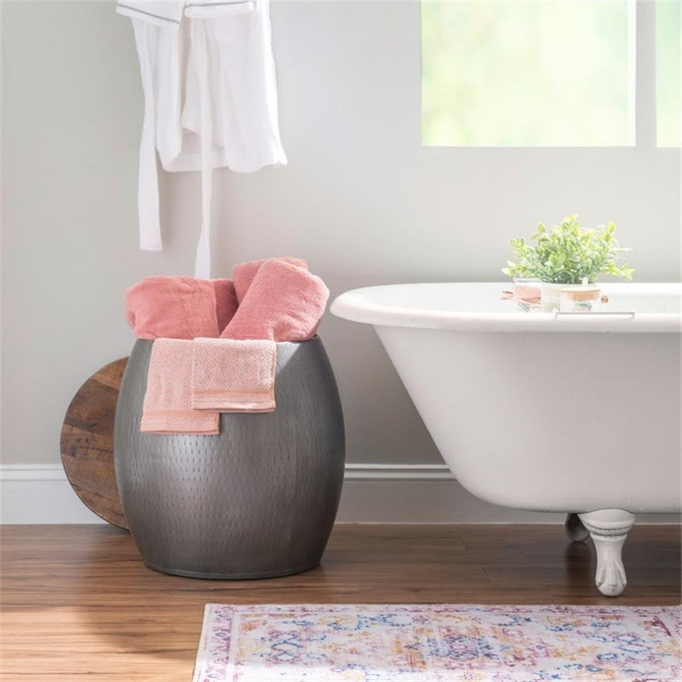 Linon Reid Metal and Wood Drum Side Table with Storage in Silver