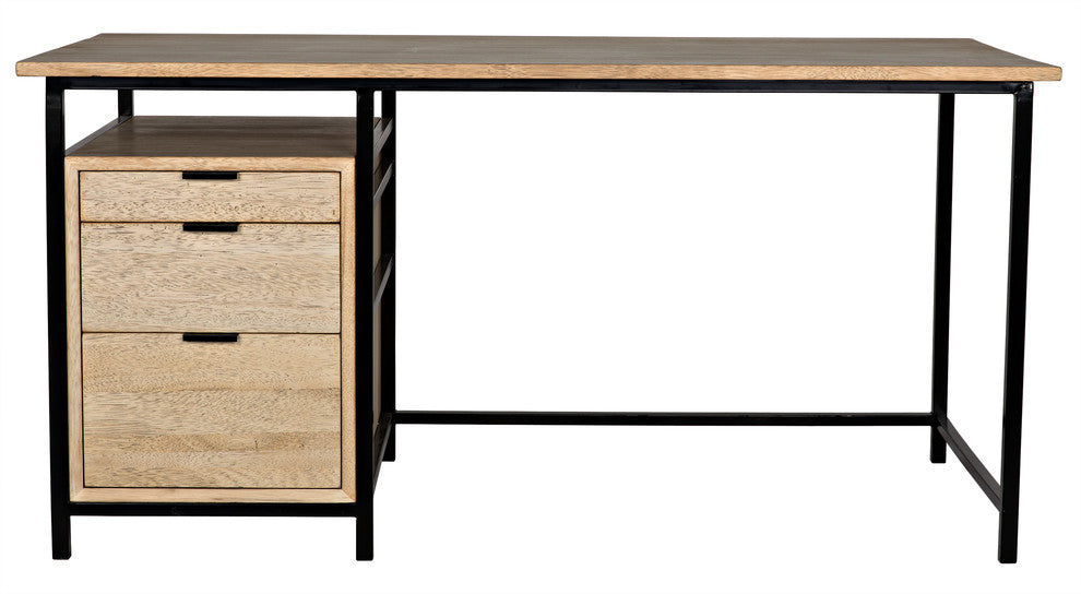 NOIR Furniture - Nabucco Desk, Bleached Walnut and Metal - GDES164BW