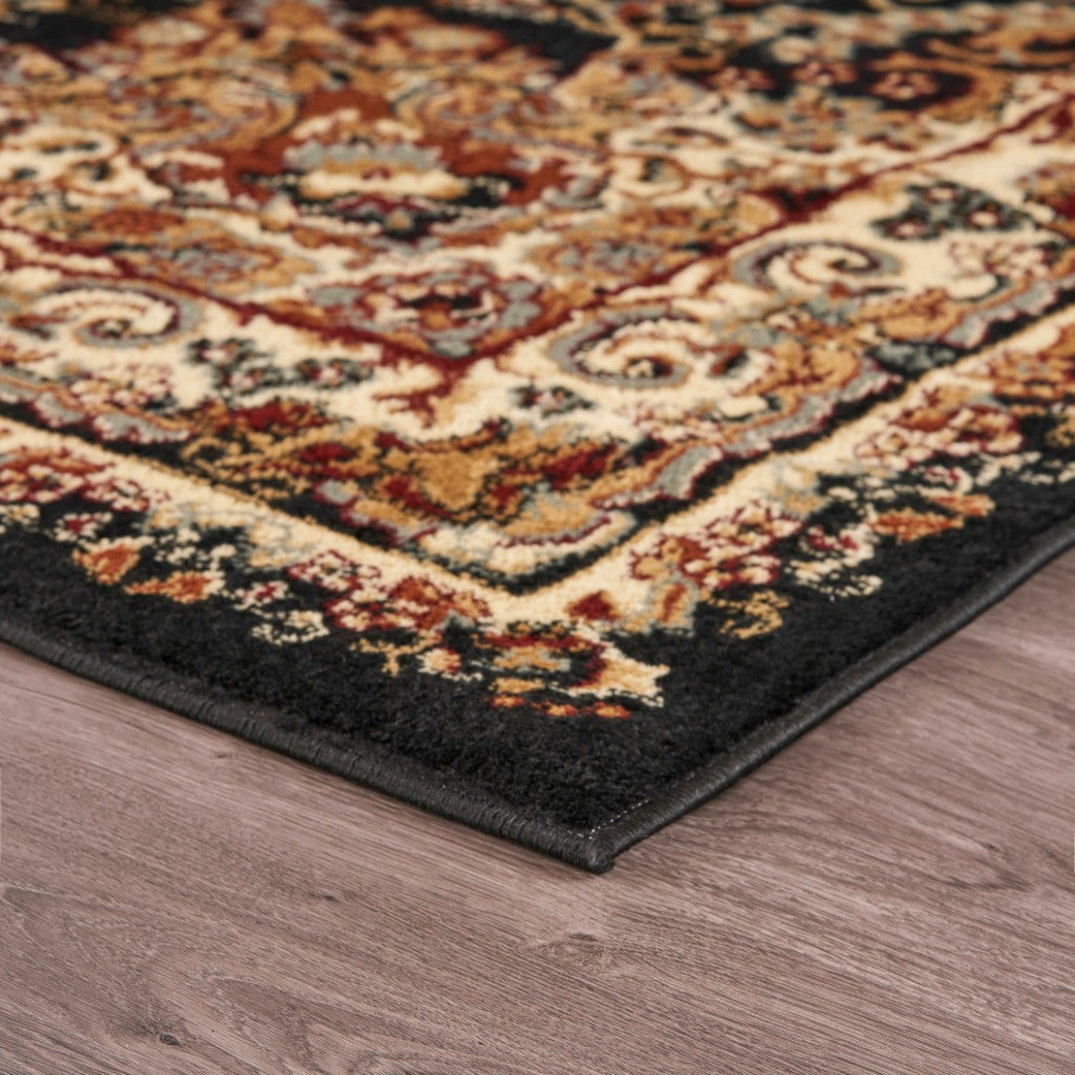 7" x 9" Black Royal Medallion Area Rug