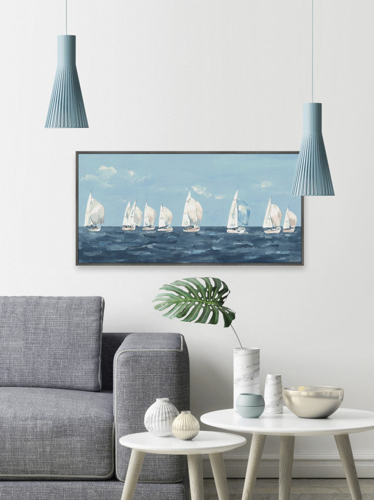 "Sailing Out" Floater Framed Painting Print on Canvas, 60x30