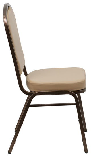 Crown Back Stacking Banquet Chair in Tan Vinyl - Copper Vein Frame