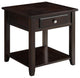 Wooden End Table With Drawer and Bottom Shelf, Walnut Brown