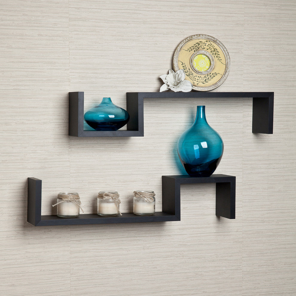 Danya B Black "S" Wall Mount Shelves, Set of 2
