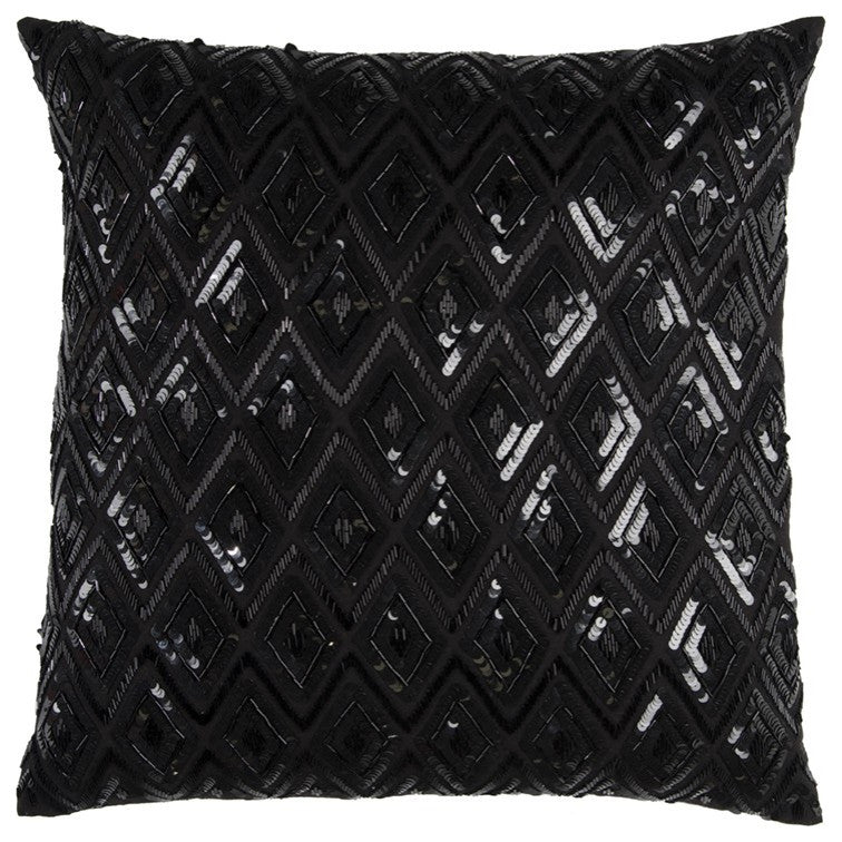 Black Sequins Diamond Pattern Throw Pillow
