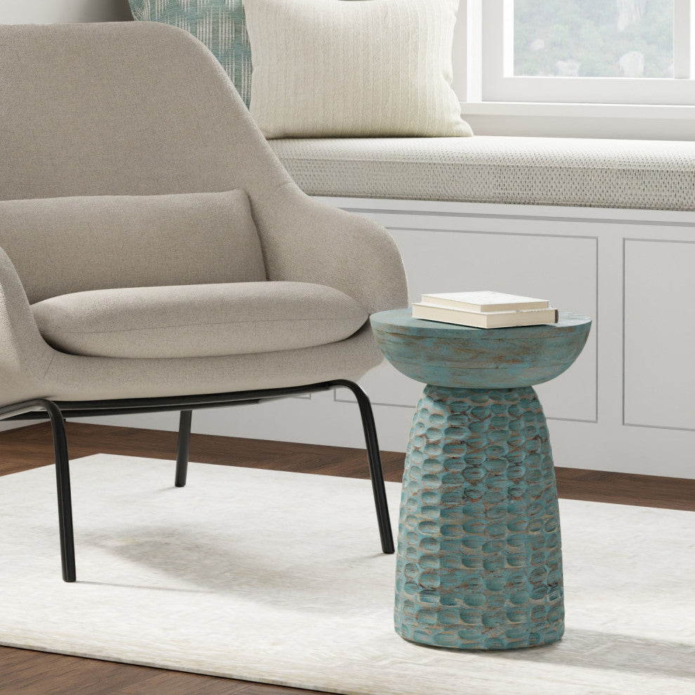 Boyd SOLID MANGO WOOD Wooden Accent Table, Teal Wash