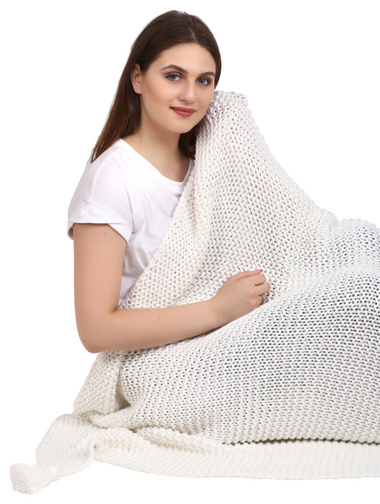 A1HC Chunky Knit Throw Blanket, 50"x70", Soft-White