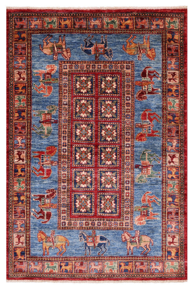 Antiqued Pazyryk Historical Design Handmade Rug 3' 4" X 5' 0" Q10696