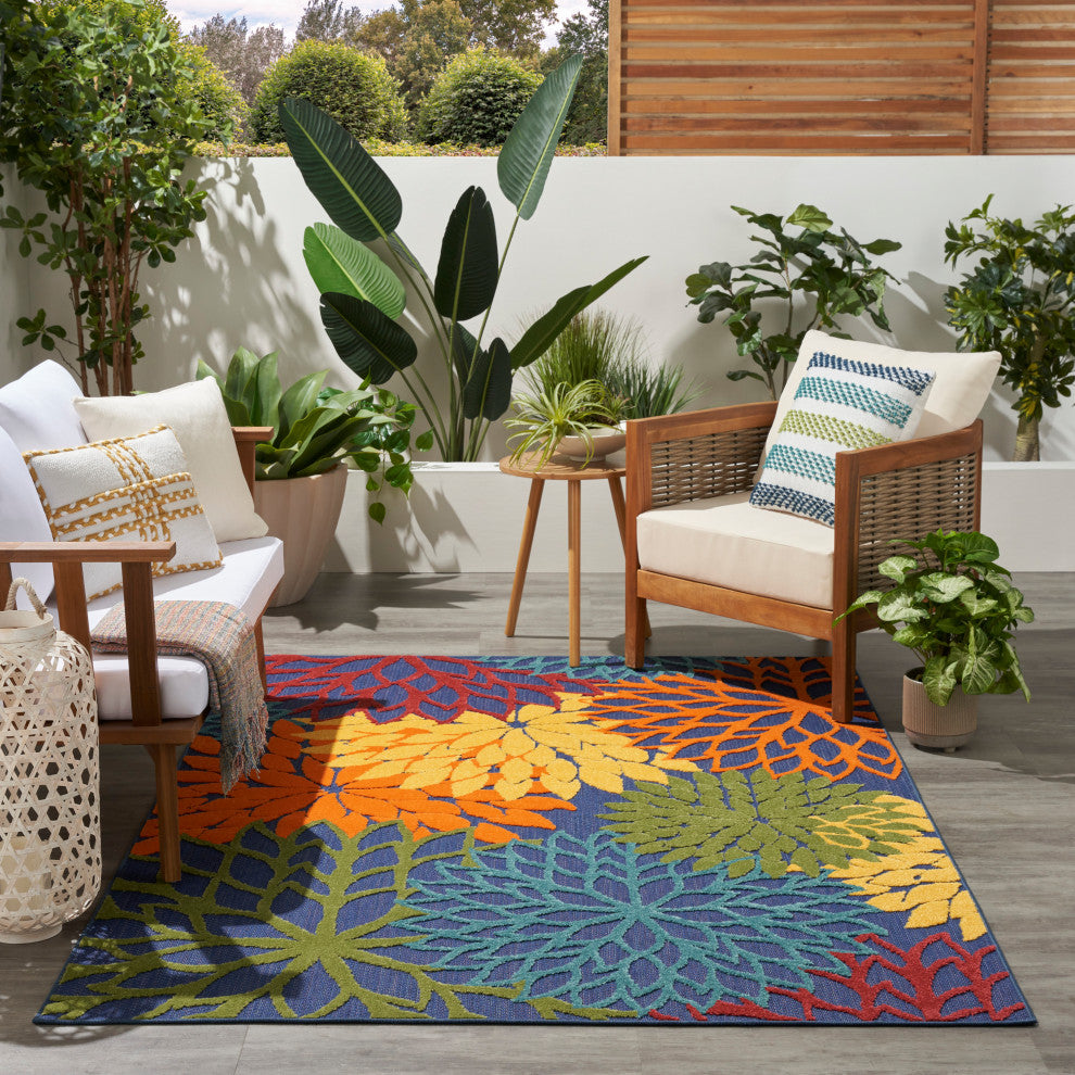 Nourison Aloha 5'3" x 7'5" Navy Multicolor Outdoor Rug
