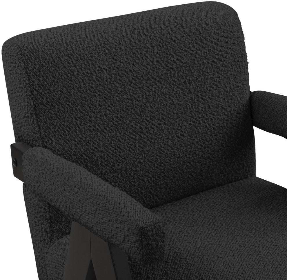 Woodloch Boucle Fabric Upholstered Accent Chair, Black, Black Finish