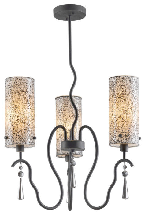 Haley 3-Light Chandelier, Seedy and Plated Amber Glass, Mosaic Glass, Moasic Whi