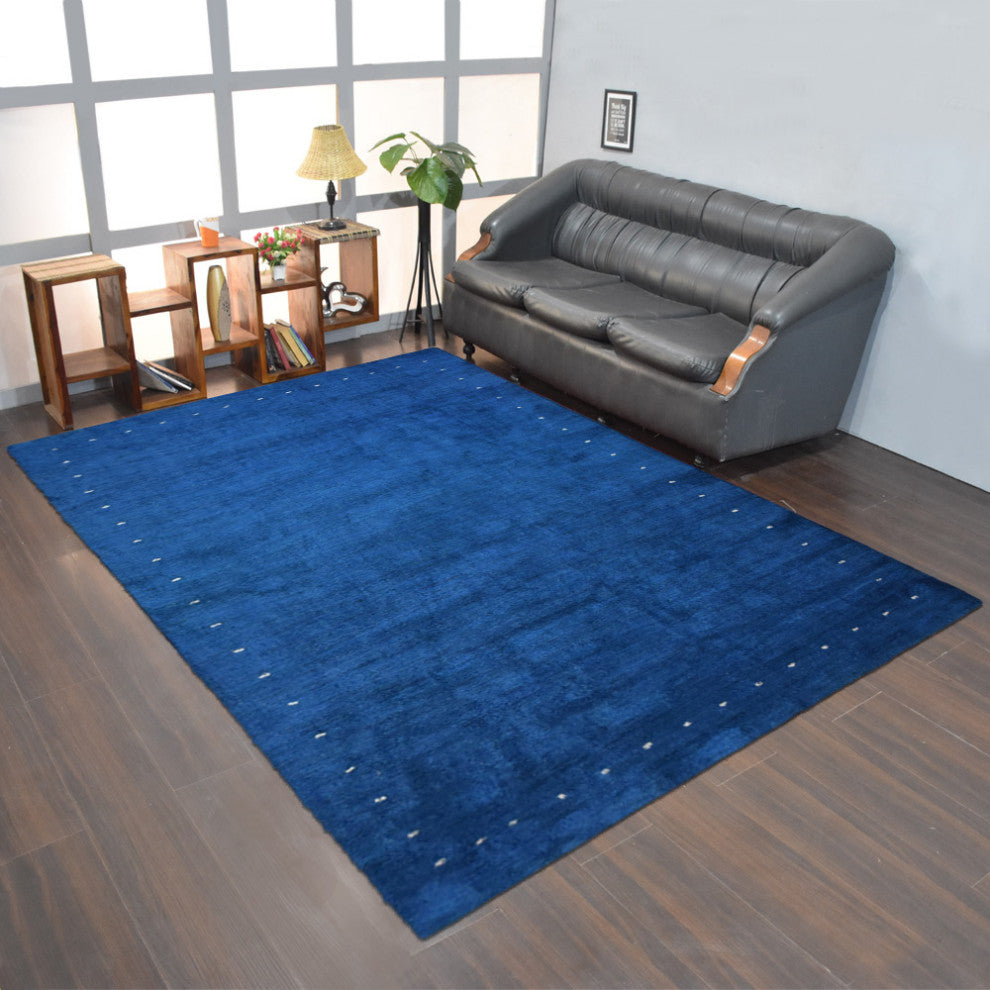 Hand Knotted Loom Silk Mix Area Rug Contemporary Blue