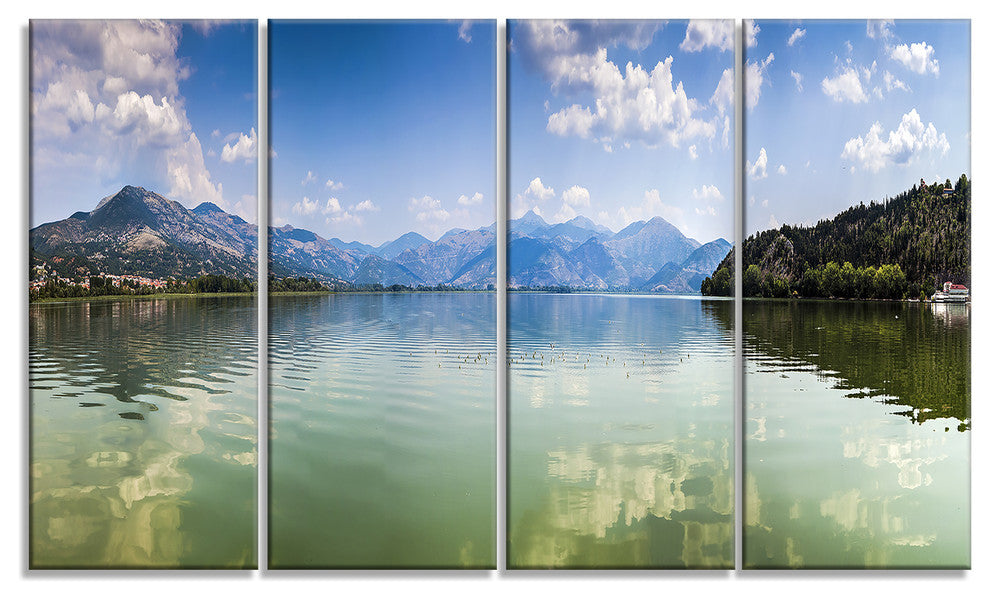 Kastoria Lake Greece Panorama, Landscape Canvas Art Print, 48"x28", 4 Panels