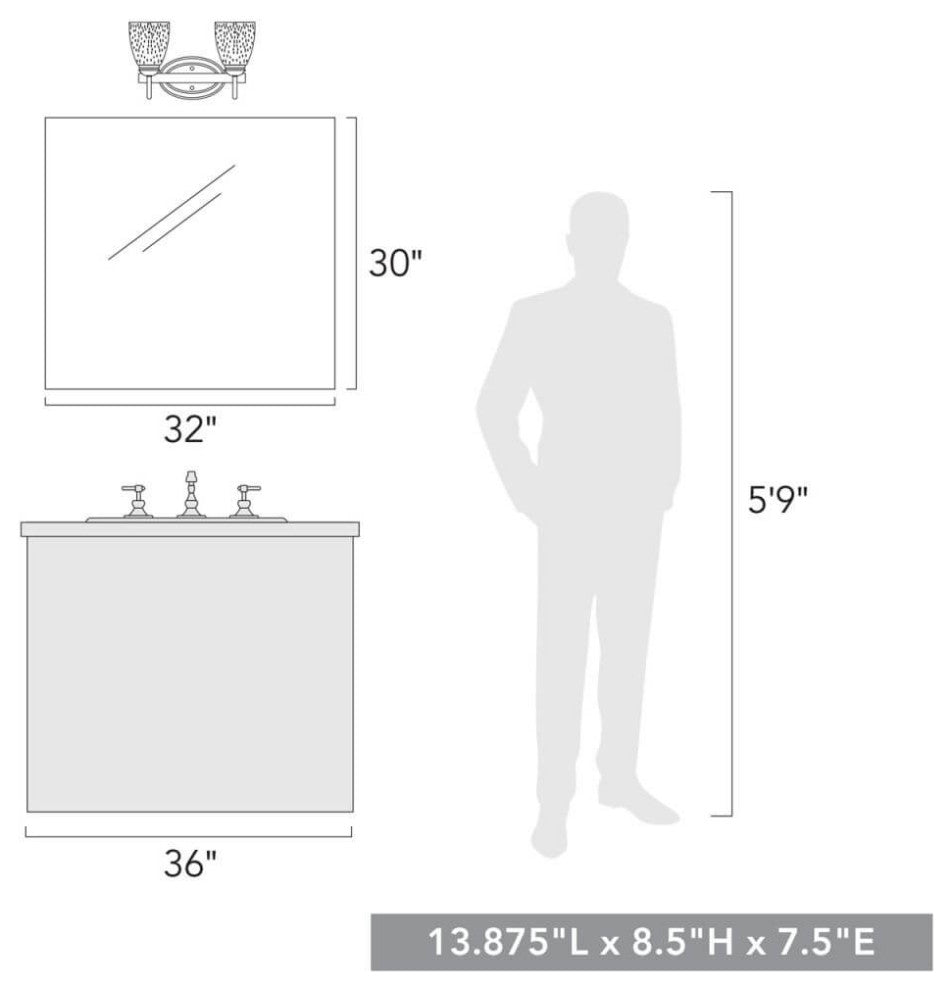 2 Light 14" Bath Vanity Light, Rubbed Bronze With Seeded Glass